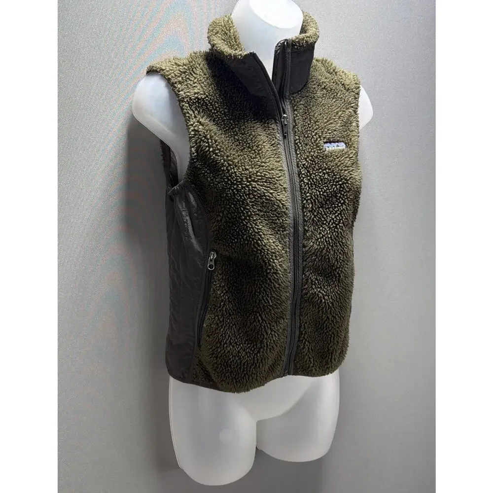 Patagonia Womens Deep Pile Retro Vest BROWN Sherpa Fleece Full Zip Jacket Size S
